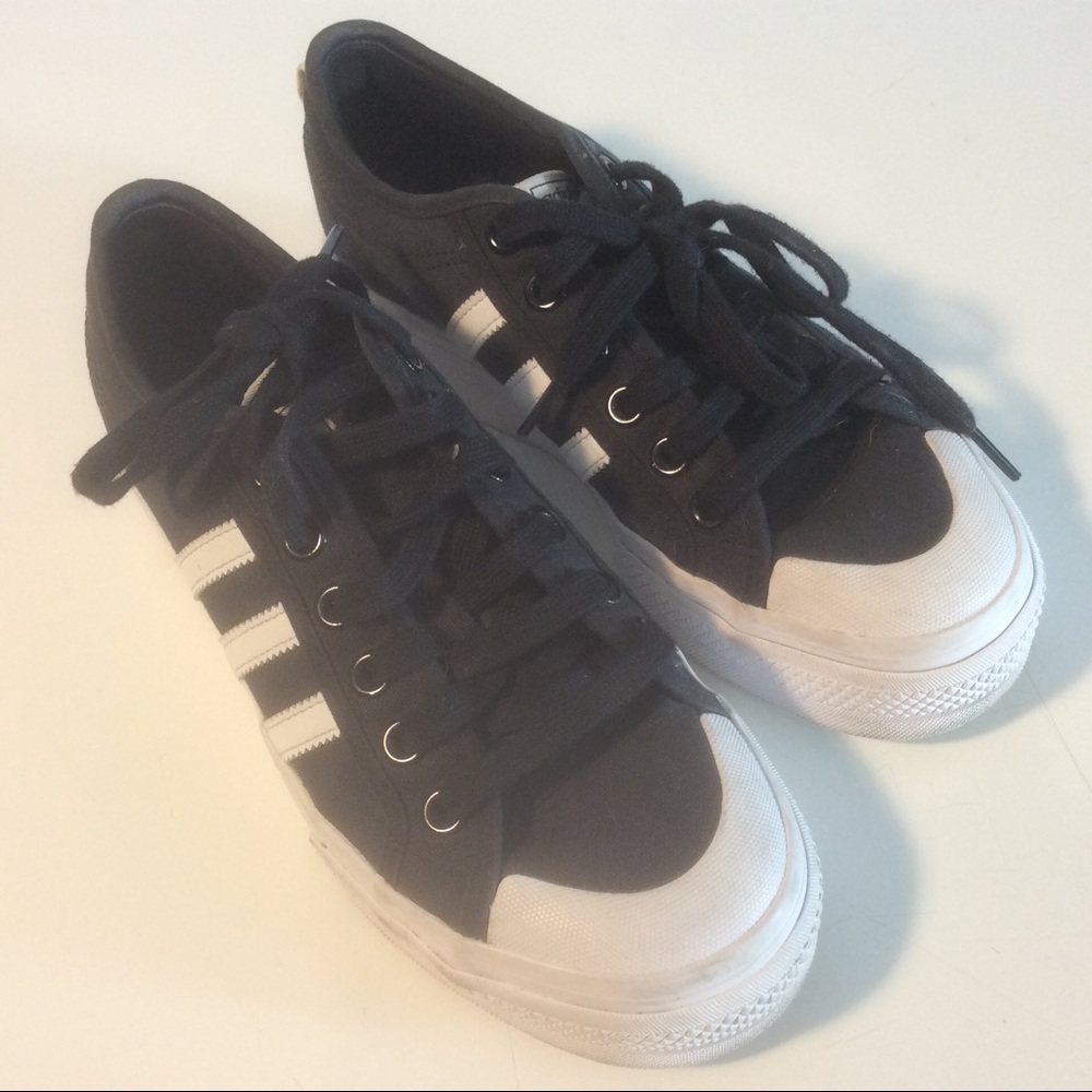 Adidas Nizza Black White Platform Sneakers Lace Up Casual Shoes Iconic 3 Stripes
